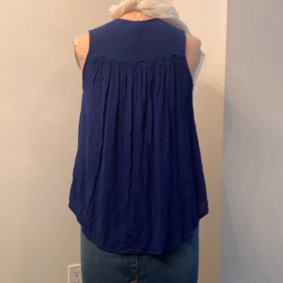 Japna smocked royal blue lace up front sleeveless gauze top - Picture 3 of 4